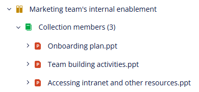 Example of expanded relationships for a document collection on the listing area.